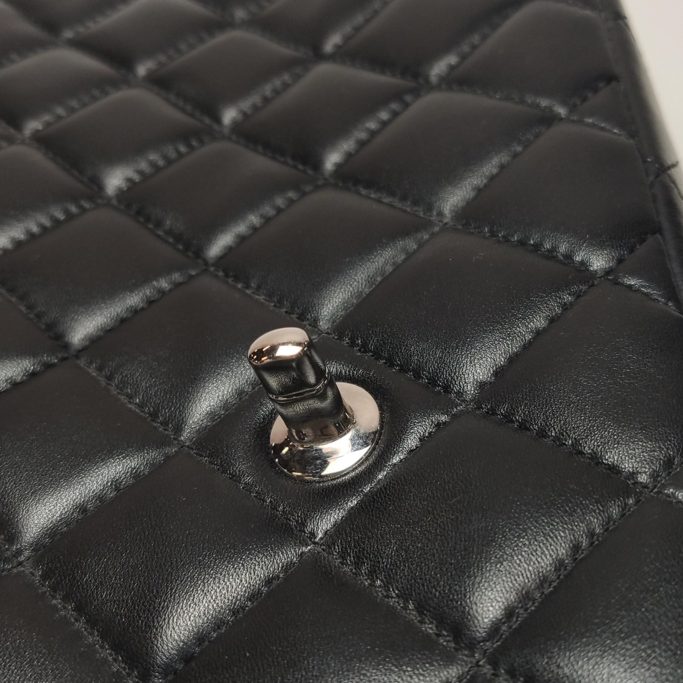 Chanel Classic Flap Jumbo Black Lambskin Leather Single Flap with Silver Hardwar For Sale 15
