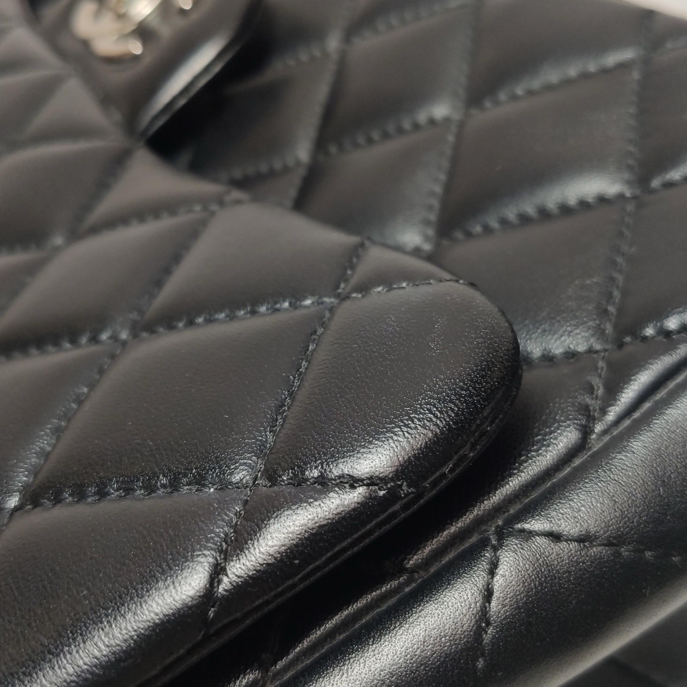 Chanel Classic Flap Jumbo Black Lambskin Leather Single Flap with Silver Hardwar For Sale 16
