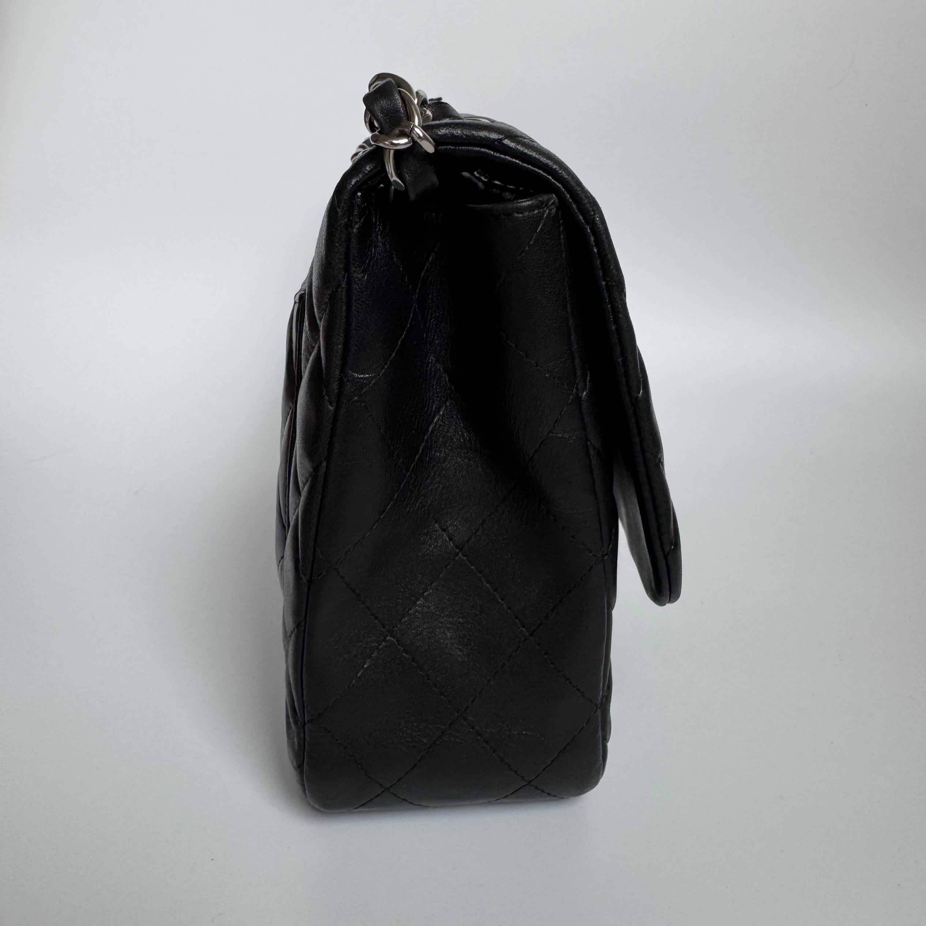 Chanel Classic Flap Jumbo Black Lambskin Leather Single Flap with Silver Hardwar For Sale 1