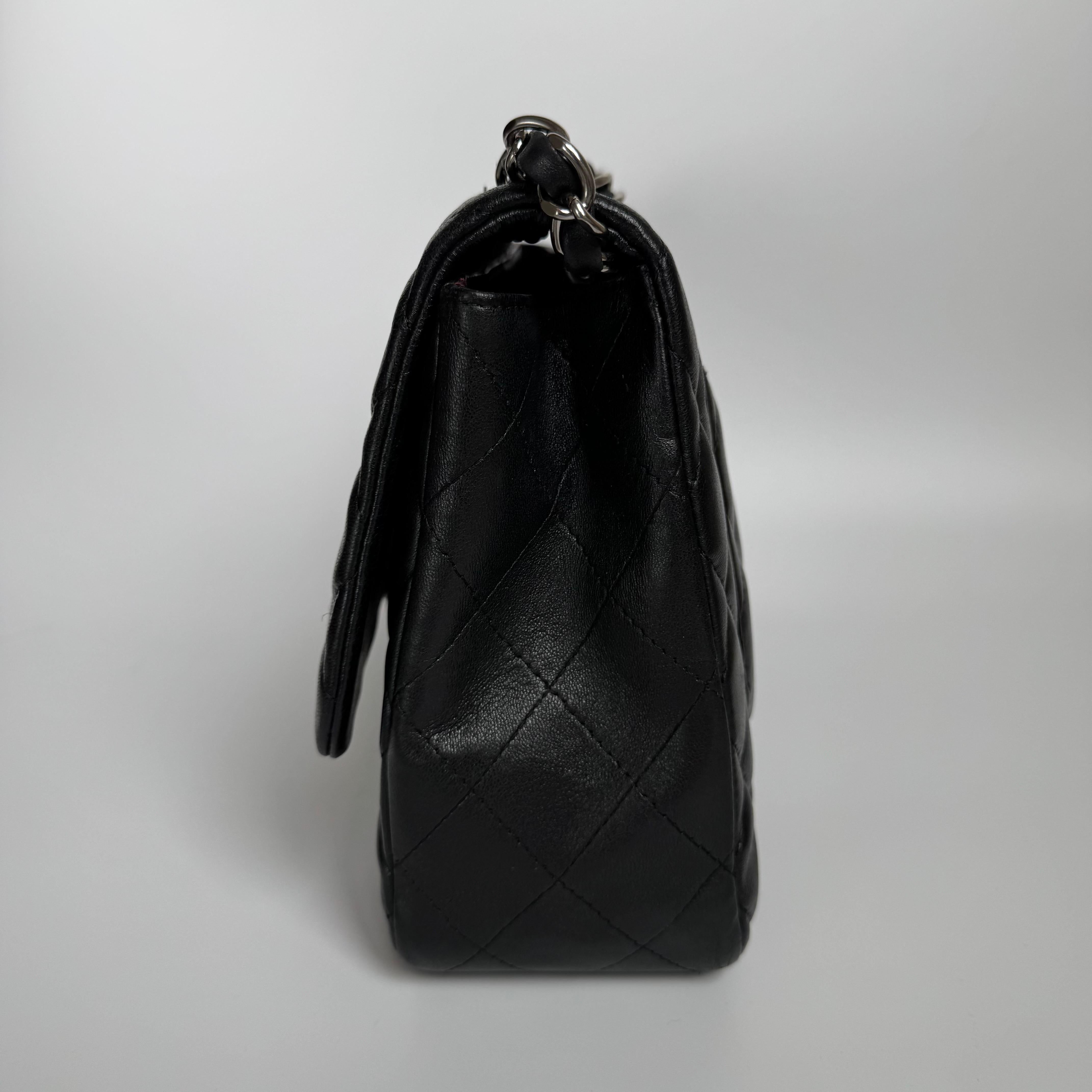 Chanel Classic Flap Jumbo Black Lambskin Leather Single Flap with Silver Hardwar For Sale 3