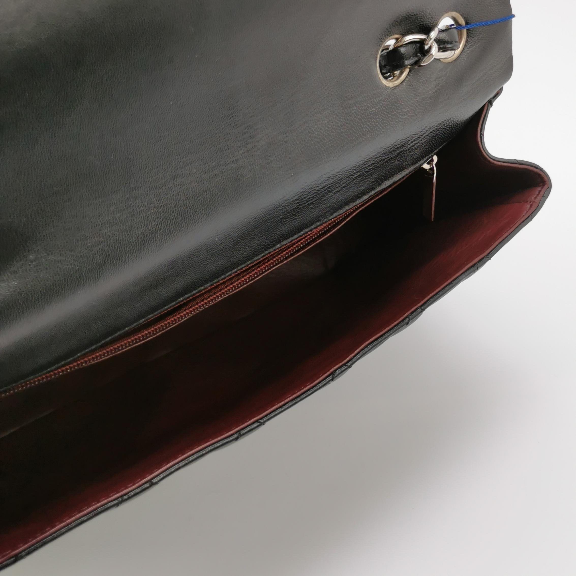Chanel Classic Flap Jumbo Black Lambskin Leather Single Flap with Silver Hardwar For Sale 4