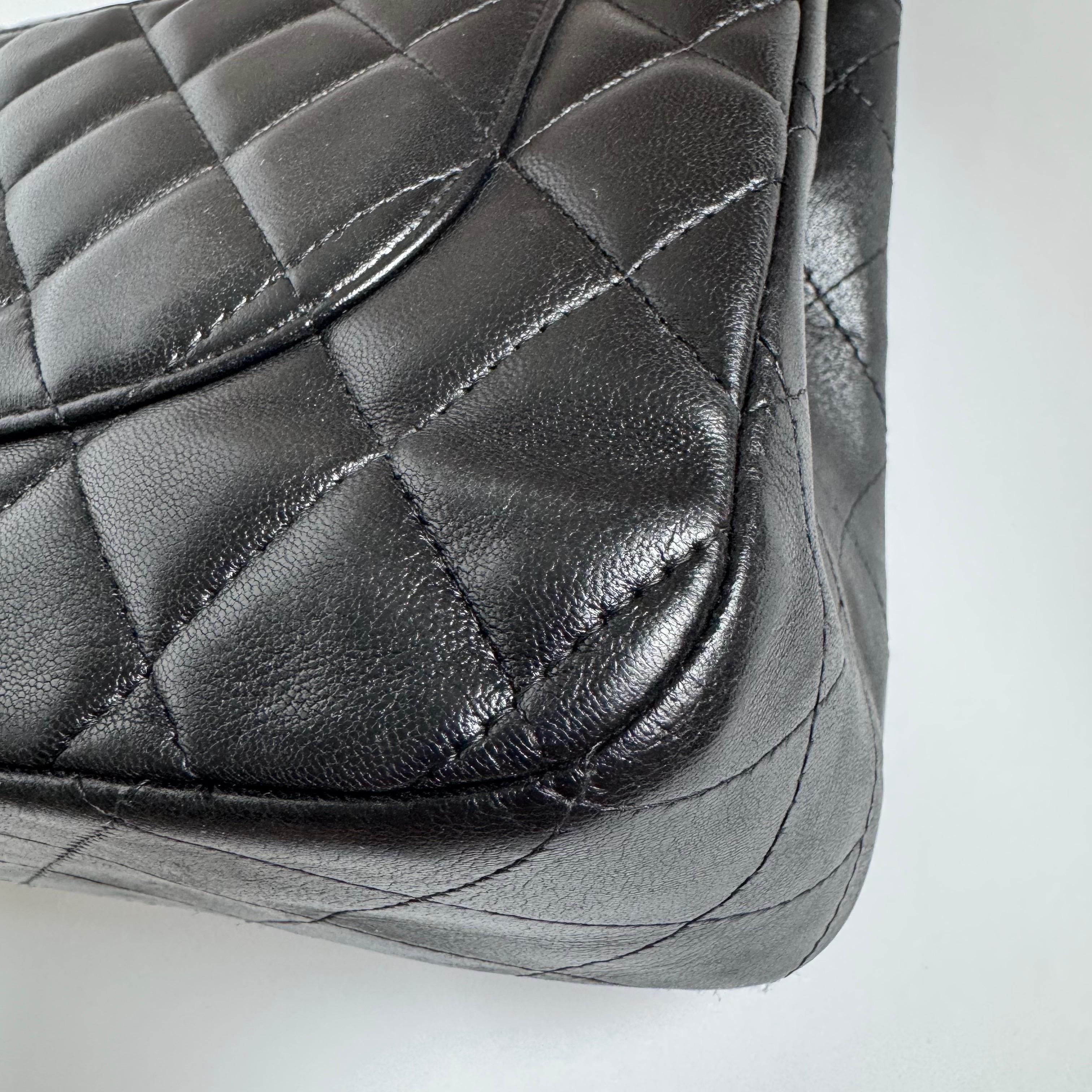 Chanel Classic Flap Jumbo Black Lambskin Leather Single Flap with Silver Hardwar For Sale 5