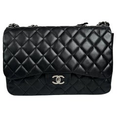 Chanel Classic Flap Jumbo Black Lambskin Leather Single Flap with Silver Hardwar
