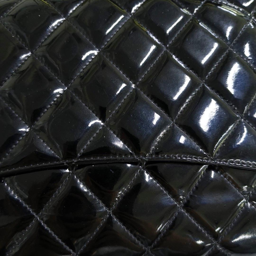 Chanel Classic Flap Jumbo Black Patent Leather Single Flap Silver Hardware en vente 9