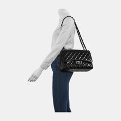 Chanel Classic Flap Jumbo Black Patent Leather Single Flap Silver Hardware