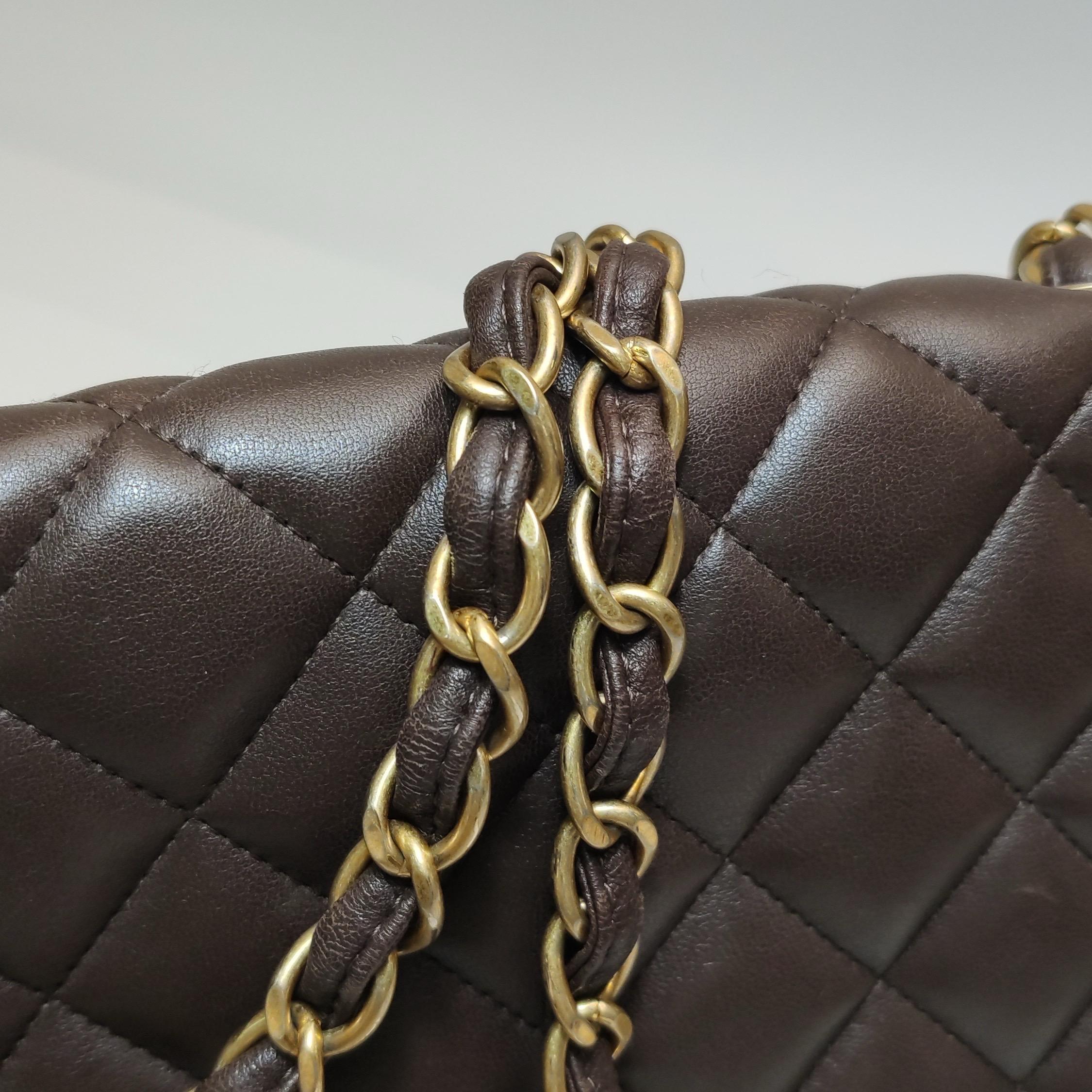 Chanel Classic Flap Jumbo Brown Lambskin Leather Single Flap Silver Hardware en vente 7