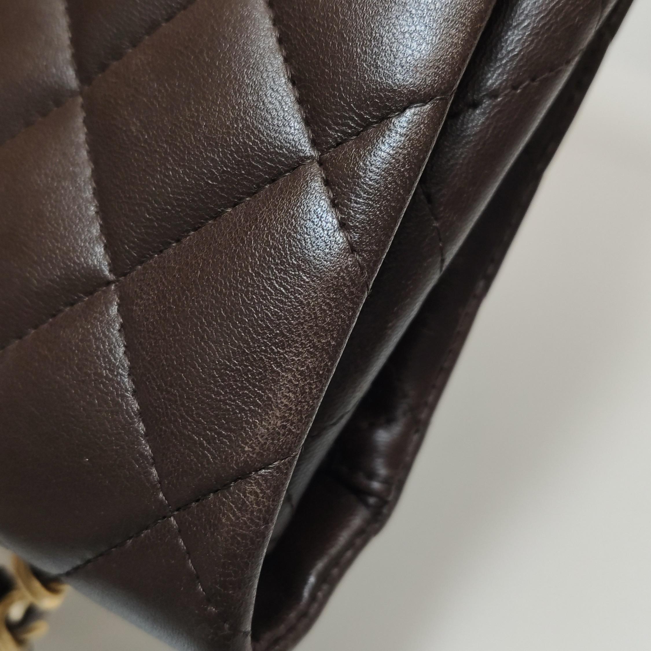 Chanel Classic Flap Jumbo Brown Lambskin Leather Single Flap Silver Hardware en vente 9