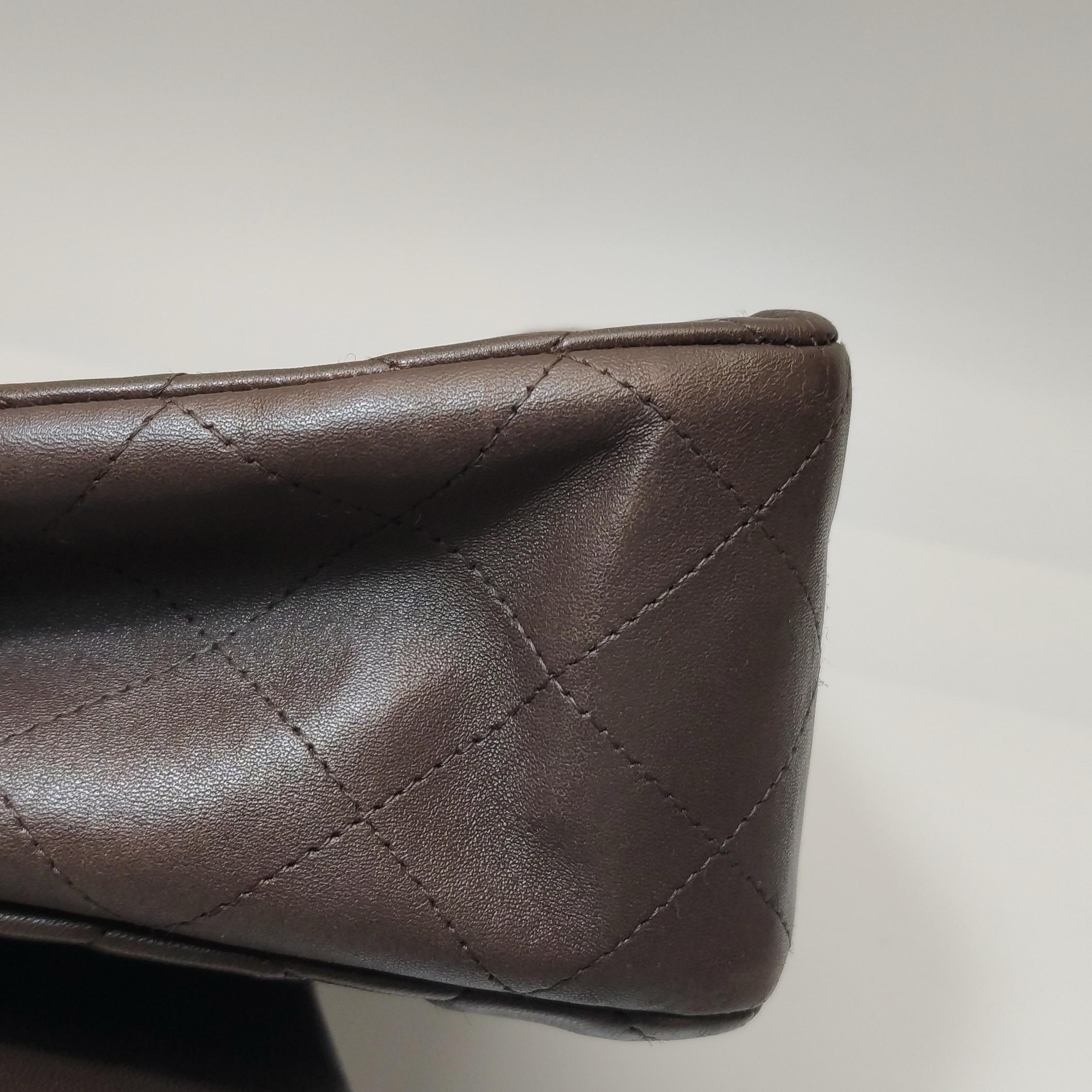 Chanel Classic Flap Jumbo Brown Lambskin Leather Single Flap Silver Hardware en vente 14