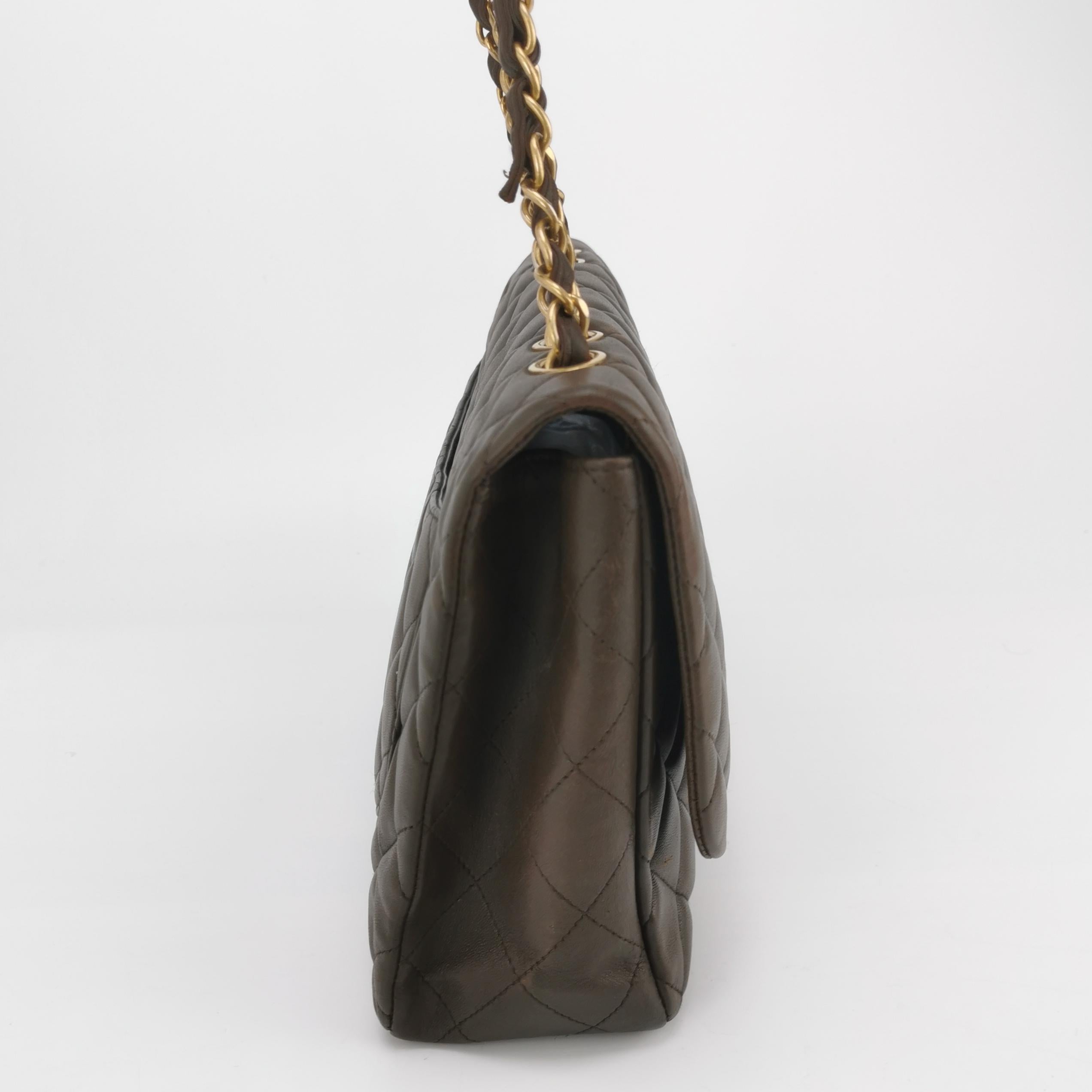 Chanel Classic Flap Jumbo Brown Lambskin Leather Single Flap Silver Hardware
These are professional photos of the actual bag offered by Luxbags.
Embrace luxury with this timeless Chanel Classic Jumbo/Large Flap bag crafted in a luxurious black