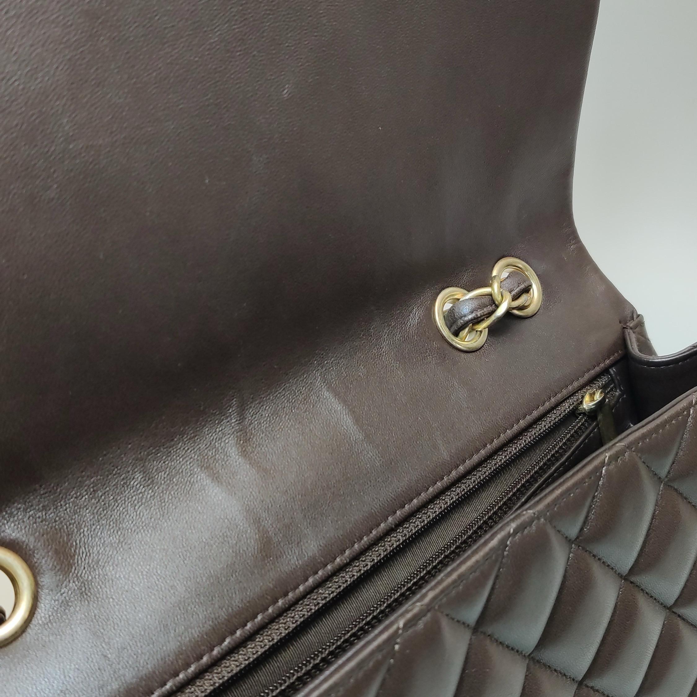 Chanel Classic Flap Jumbo Brown Lambskin Leather Single Flap Silver Hardware en vente 15