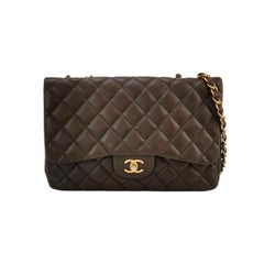 Chanel Classic Flap Jumbo Brown Lambskin Leather Single Flap Silver Hardware