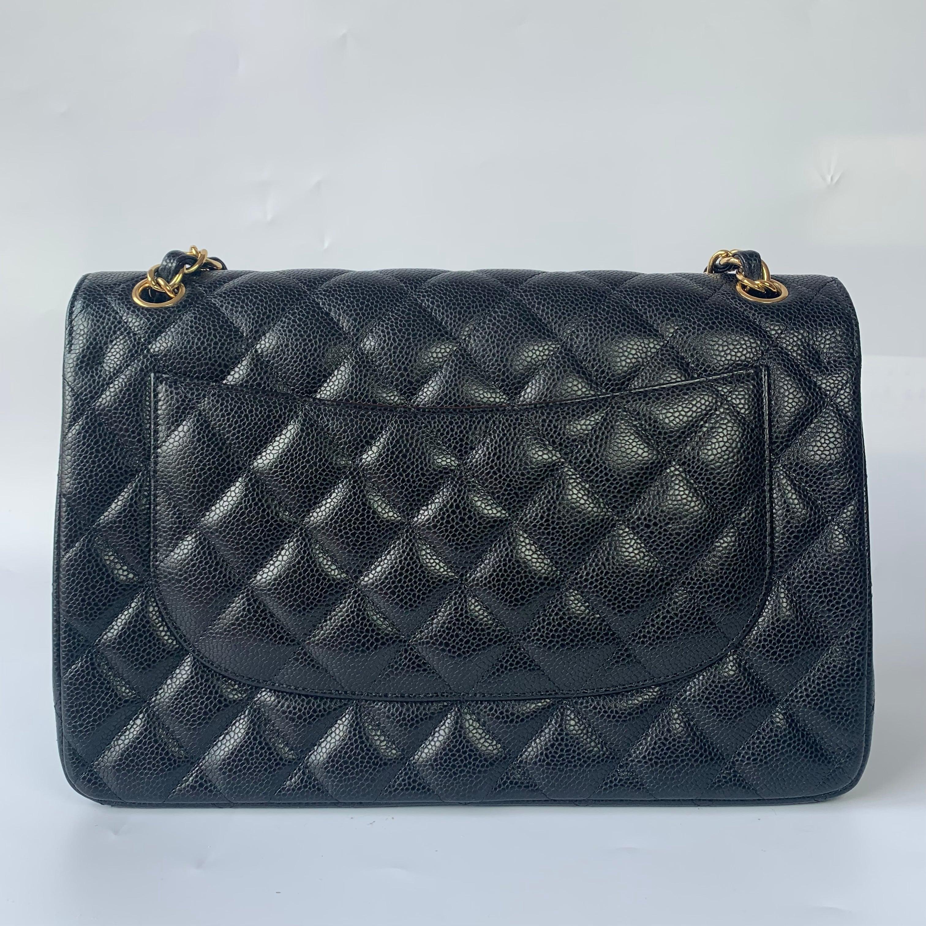 Black Chanel Classic Flap Jumbo Caviar Leather Double Flap w/ Gold Hardware, 2015-2016
