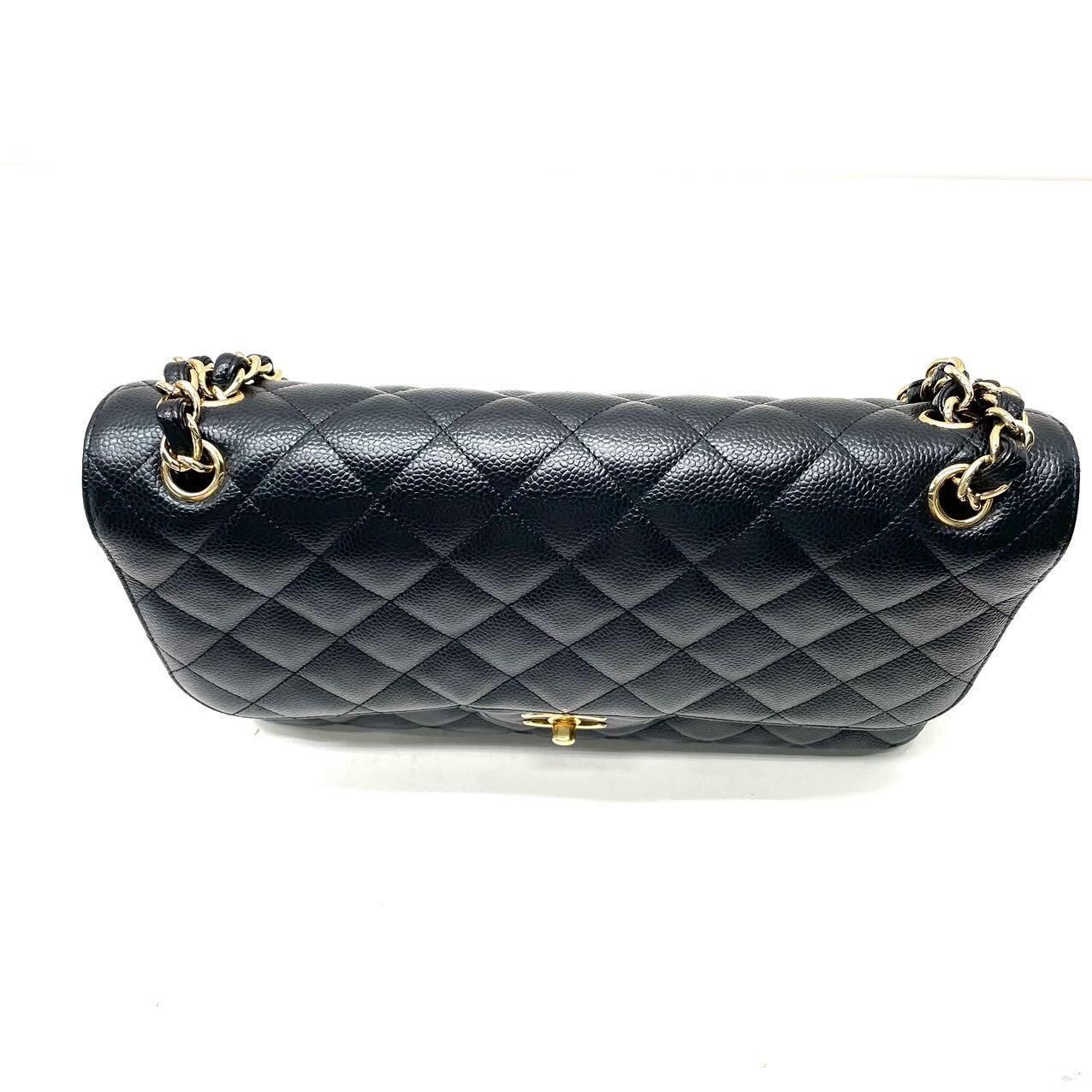 Gray Chanel Classic Flap Jumbo Caviar Leather Double Flap with Gold Hardware, 2012