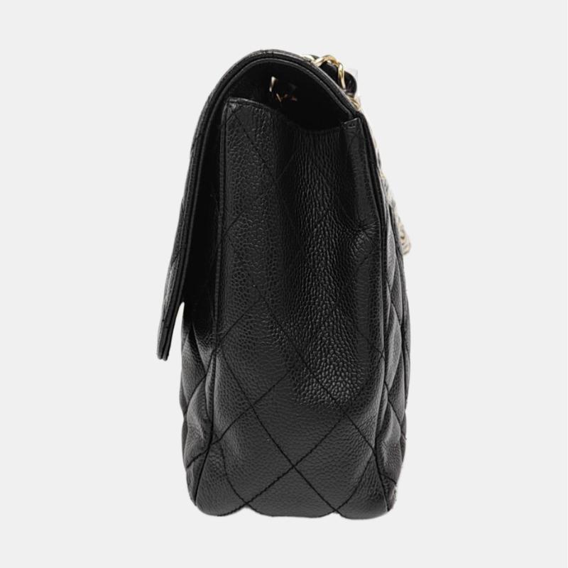 Noir Chanel Classic Leather Jumbo Caviar Leather Single Flap 24k Gold Hardware 2008-09 en vente