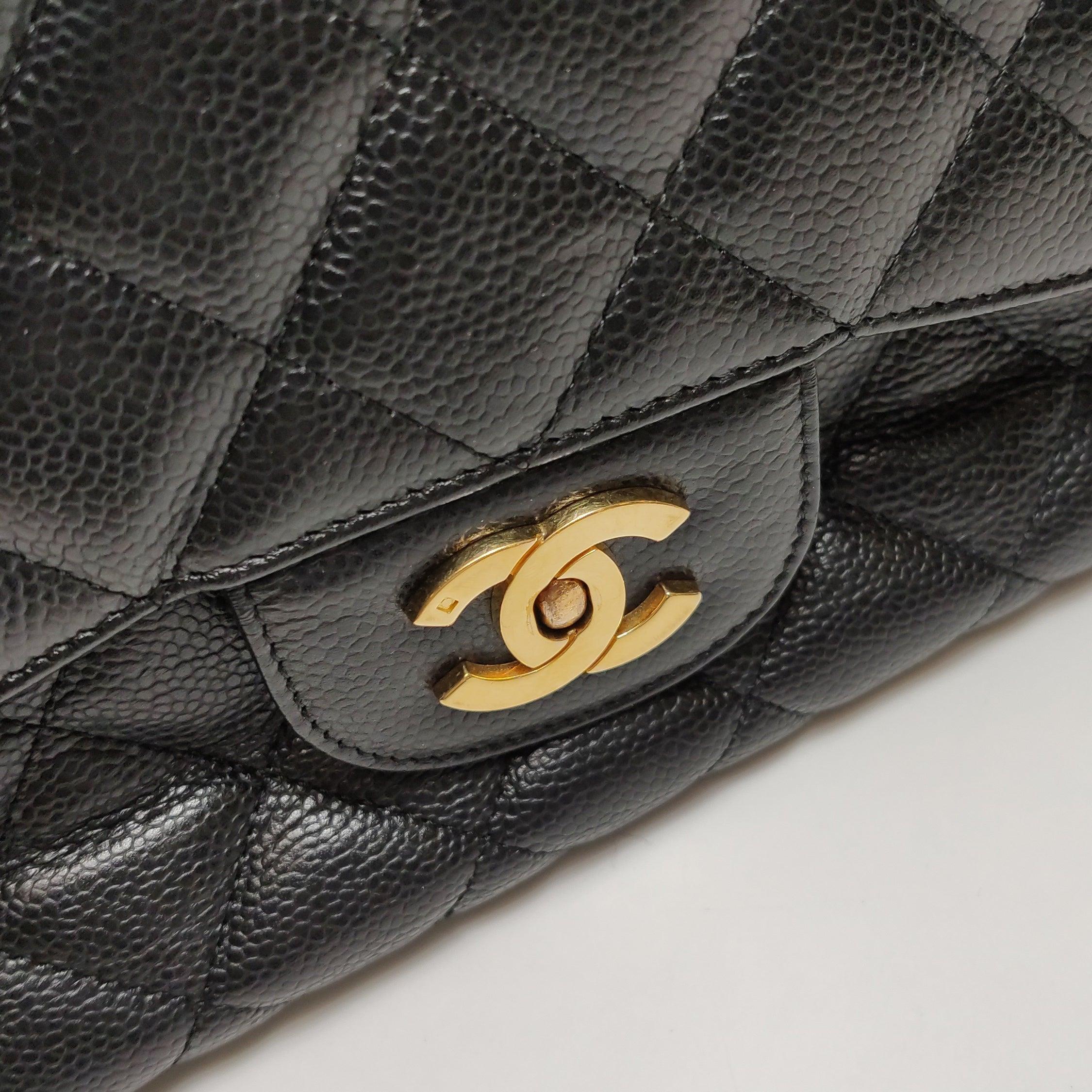 Chanel Classic Leather Jumbo Caviar Leather Single Flap 24k Gold Hardware 2008 en vente 9