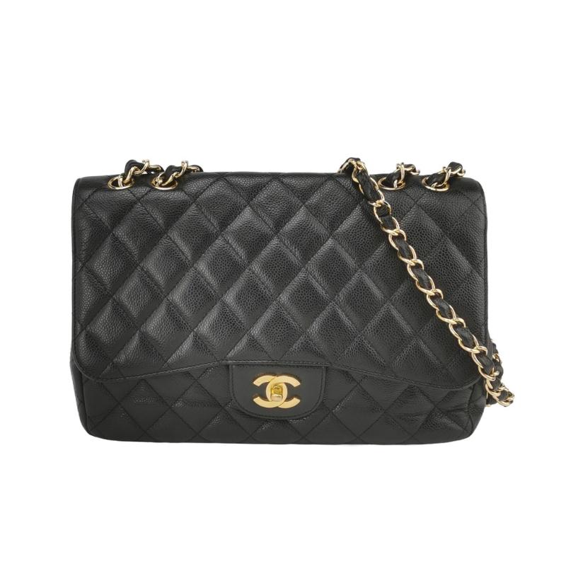 Chanel Classic Leather Jumbo Caviar Leather Single Flap 24k Gold Hardware 2008