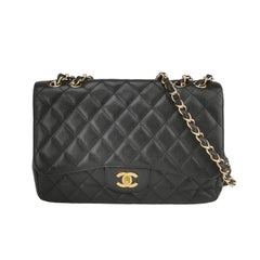 Chanel Classic Leather Jumbo Caviar Leather Single Flap 24k Gold Hardware 2008