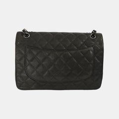 Chanel Classic Flap Jumbo Dark Green Caviar Leather Double Flap Silver Hardwa