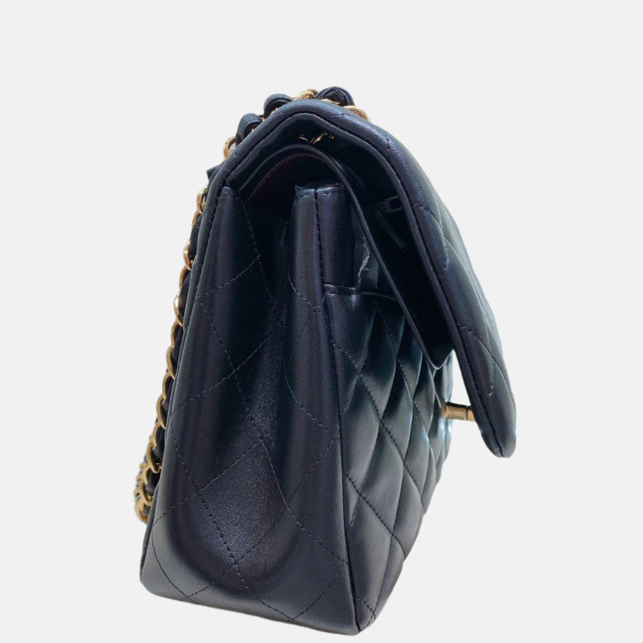 Black Chanel Classic Flap Jumbo Lambskin Leather Double Flap Gold Hardware, 2011-2012