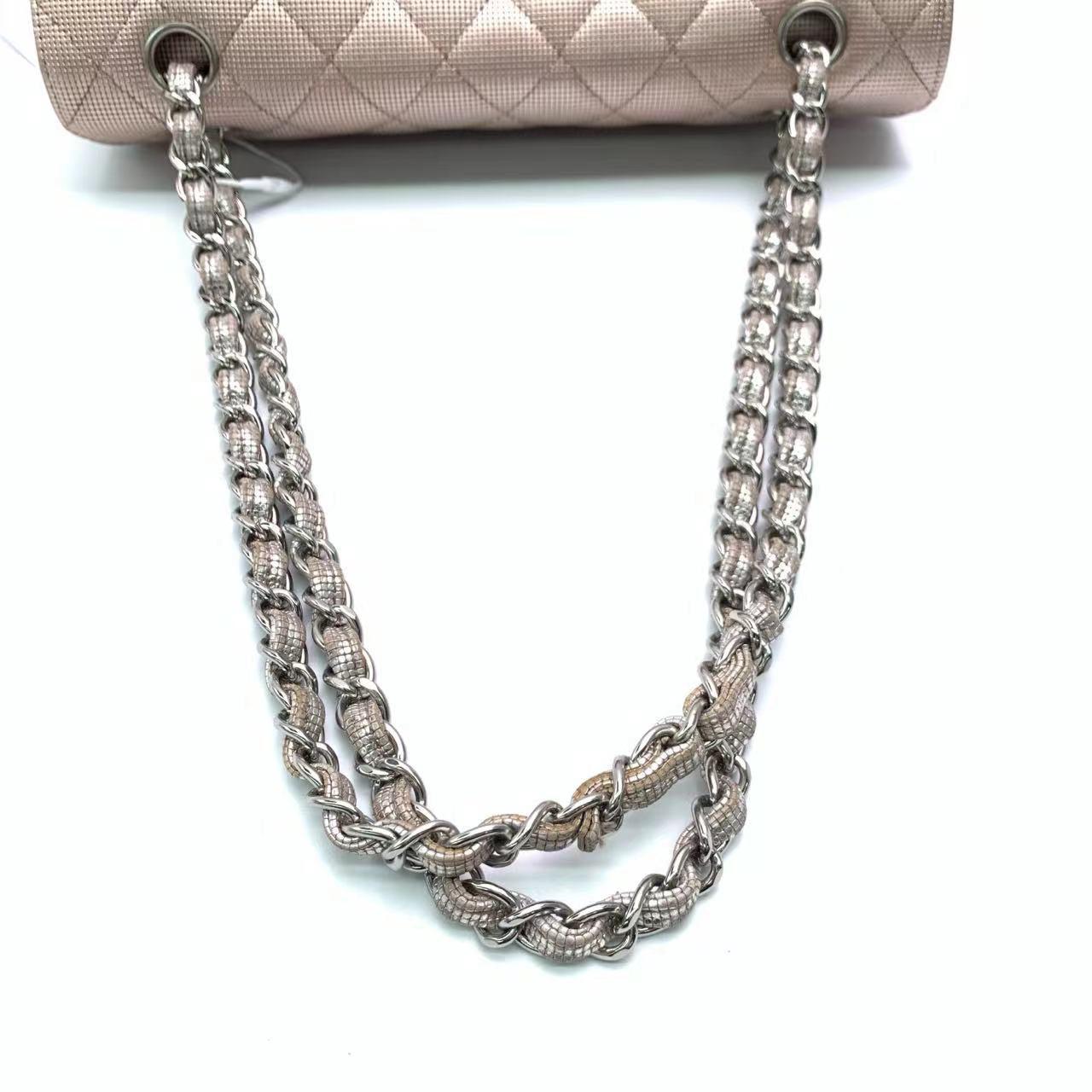 Brown Chanel Classic Flap Medium 2016 Pink Metallic Pixel Effect Calfskin Leather