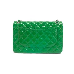 Chanel Classic Flap Jumbo Large Green Patent Leather Silver Hardware