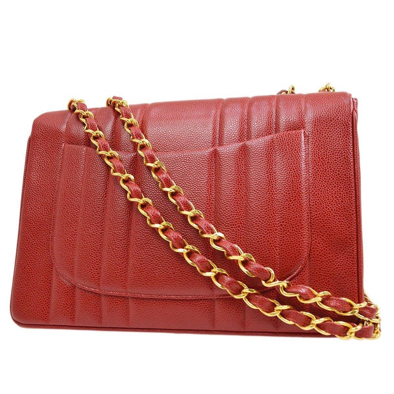 Chanel Classic Flap Jumbo Mademoiselle Chain Shoulder Bag Red