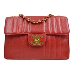 Chanel Classic Flap Jumbo Mademoiselle Chain Shoulder Bag Red Caviar Skin