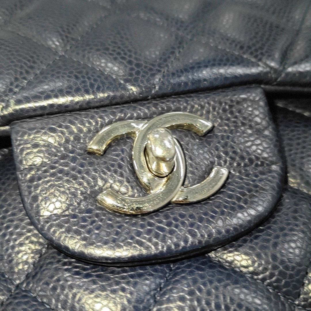 Chanel Classic Flap Jumbo Midnight Navy Caviar Leather Double Flap Silver Hardwa en vente 5