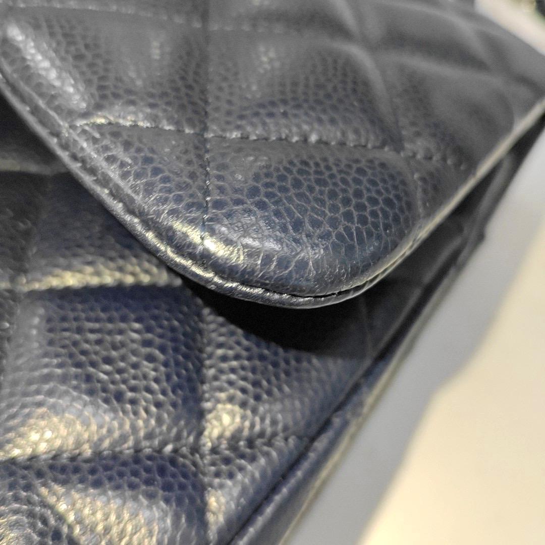 Chanel Classic Flap Jumbo Midnight Navy Caviar Leather Double Flap Silver Hardwa en vente 6