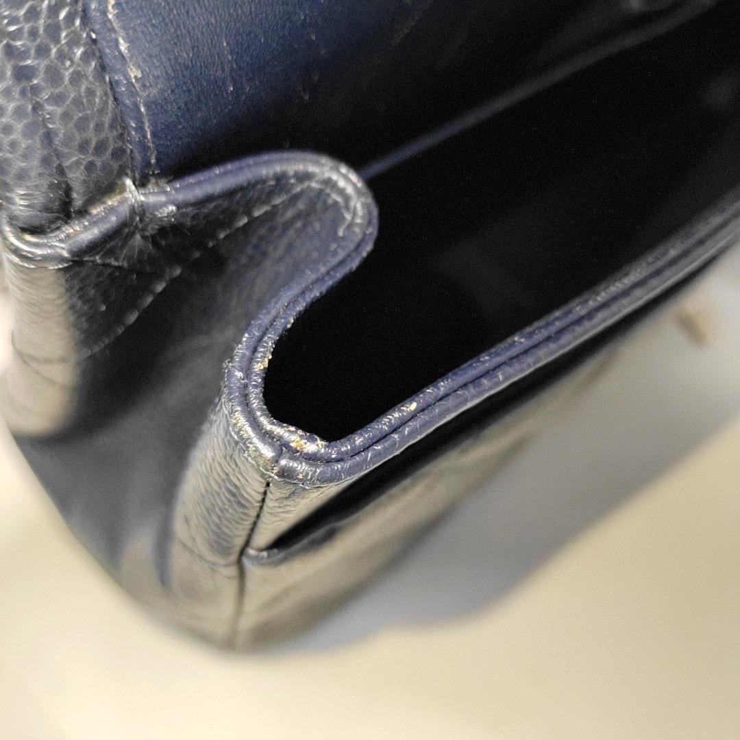 Chanel Classic Flap Jumbo Midnight Navy Caviar Leather Double Flap Silver Hardwa en vente 8