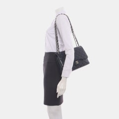 Chanel Classic Flap Jumbo Midnight Navy Caviar Leather Double Flap Silver Hardwa
