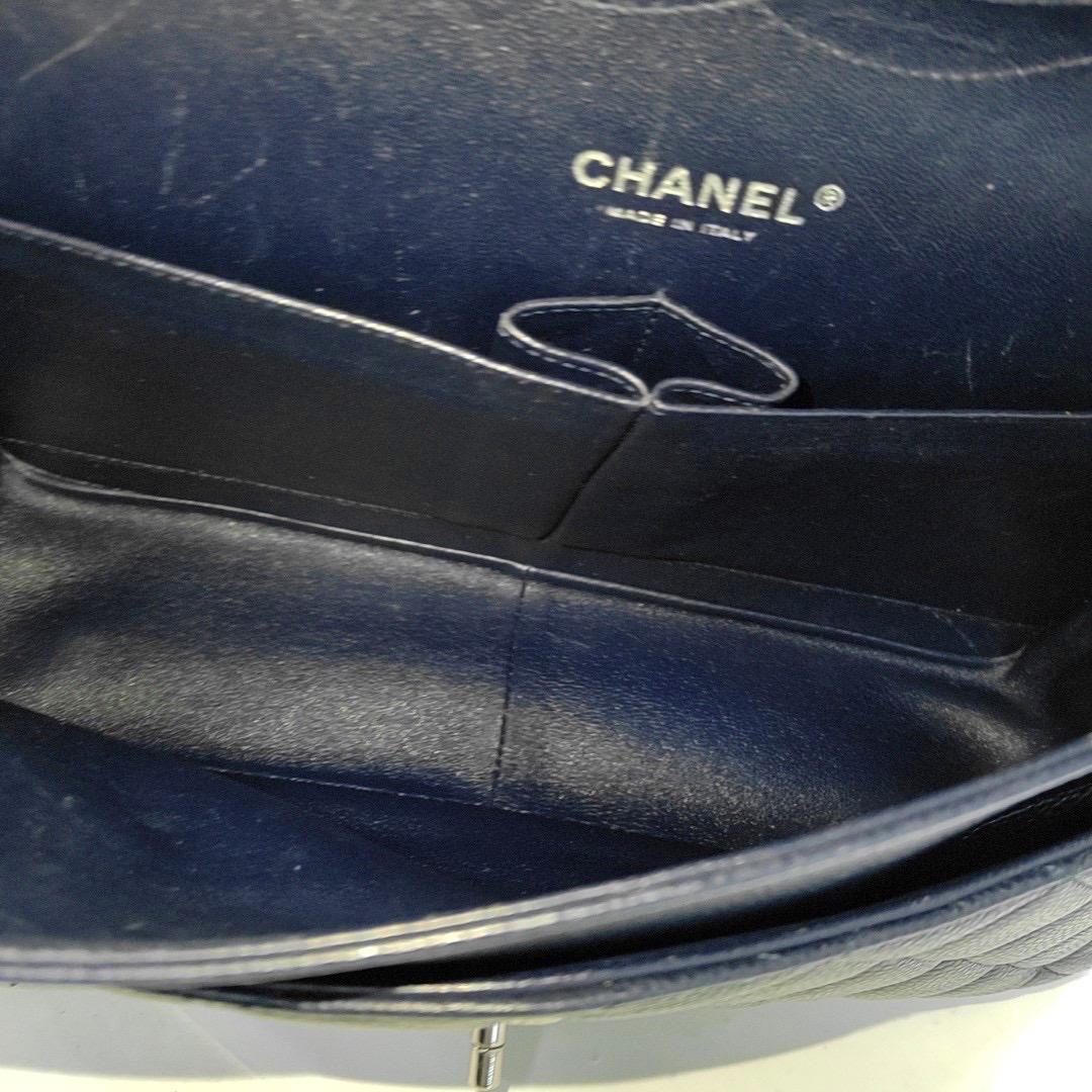 Chanel Classic Flap Jumbo Midnight Navy Caviar Leather Double Flap Silver Hardwa en vente 1