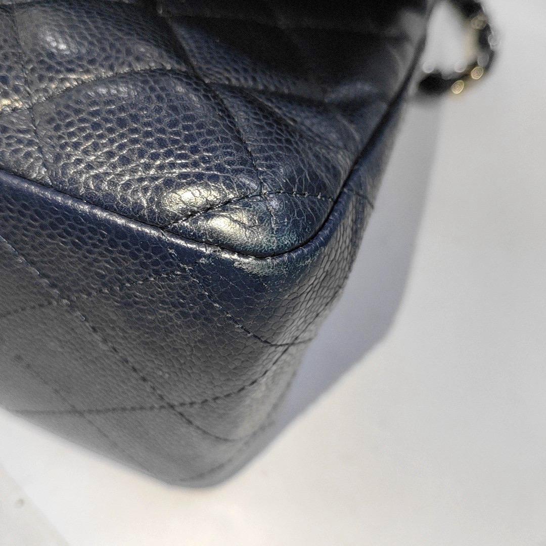 Chanel Classic Flap Jumbo Midnight Navy Caviar Leather Double Flap Silver Hardwa en vente 2