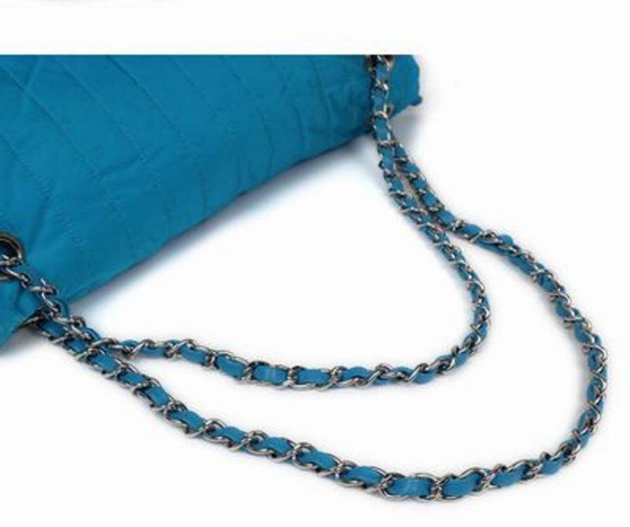Chanel Classic Flap Jumbo Neon 216390 Blue Nylon Shoulder Bag For Sale 6