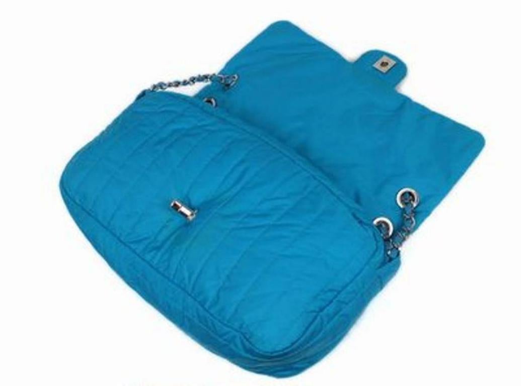 Chanel Classic Flap Jumbo Neon 216390 Blue Nylon Shoulder Bag For Sale 1
