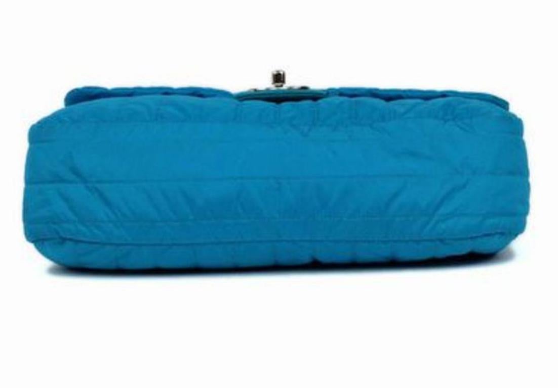 Chanel Classic Flap Jumbo Neon 216390 Blue Nylon Shoulder Bag For Sale 3
