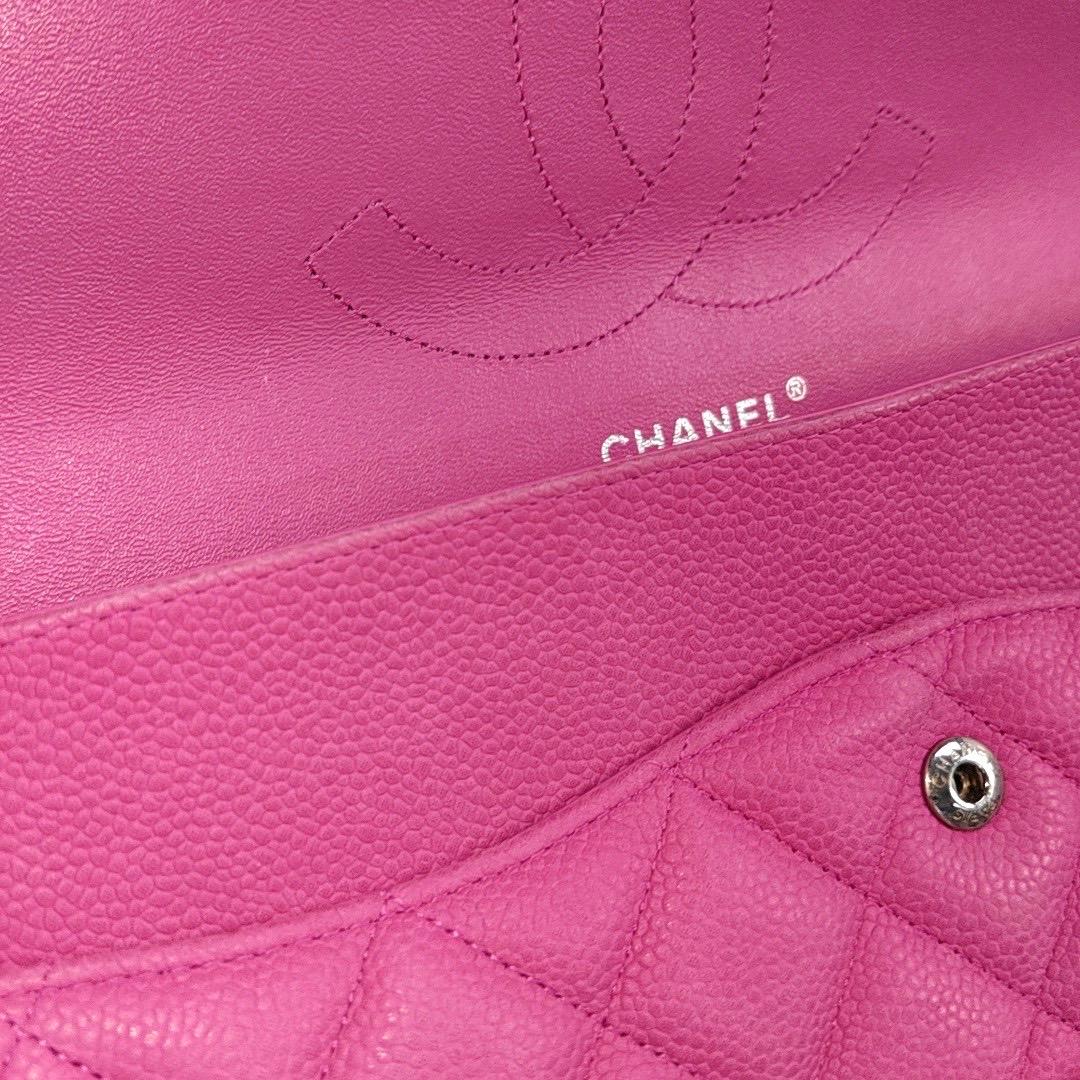 Chanel Classic Flap Jumbo Pink Caviar Leather Double Flap Silver Hardware, 2013 6