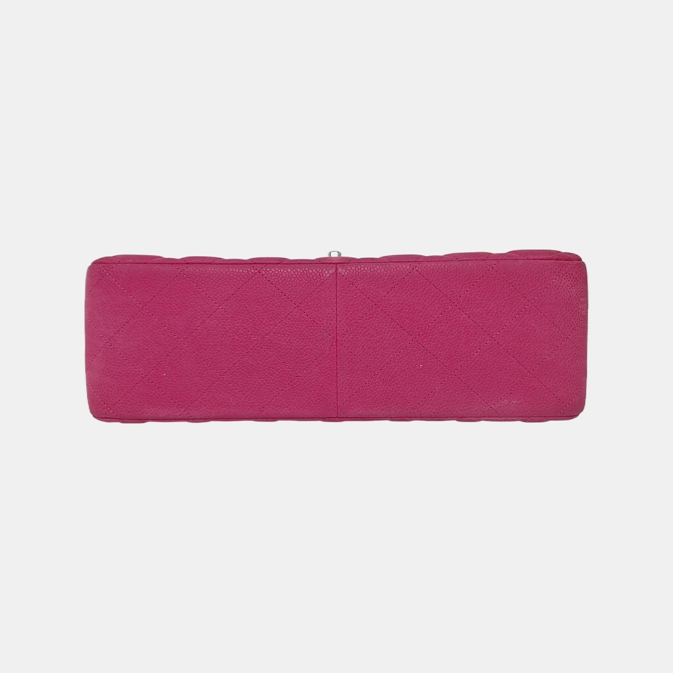 Women's Chanel Classic Flap Jumbo Pink Caviar Leather Double Flap Silver Hardware, 2013