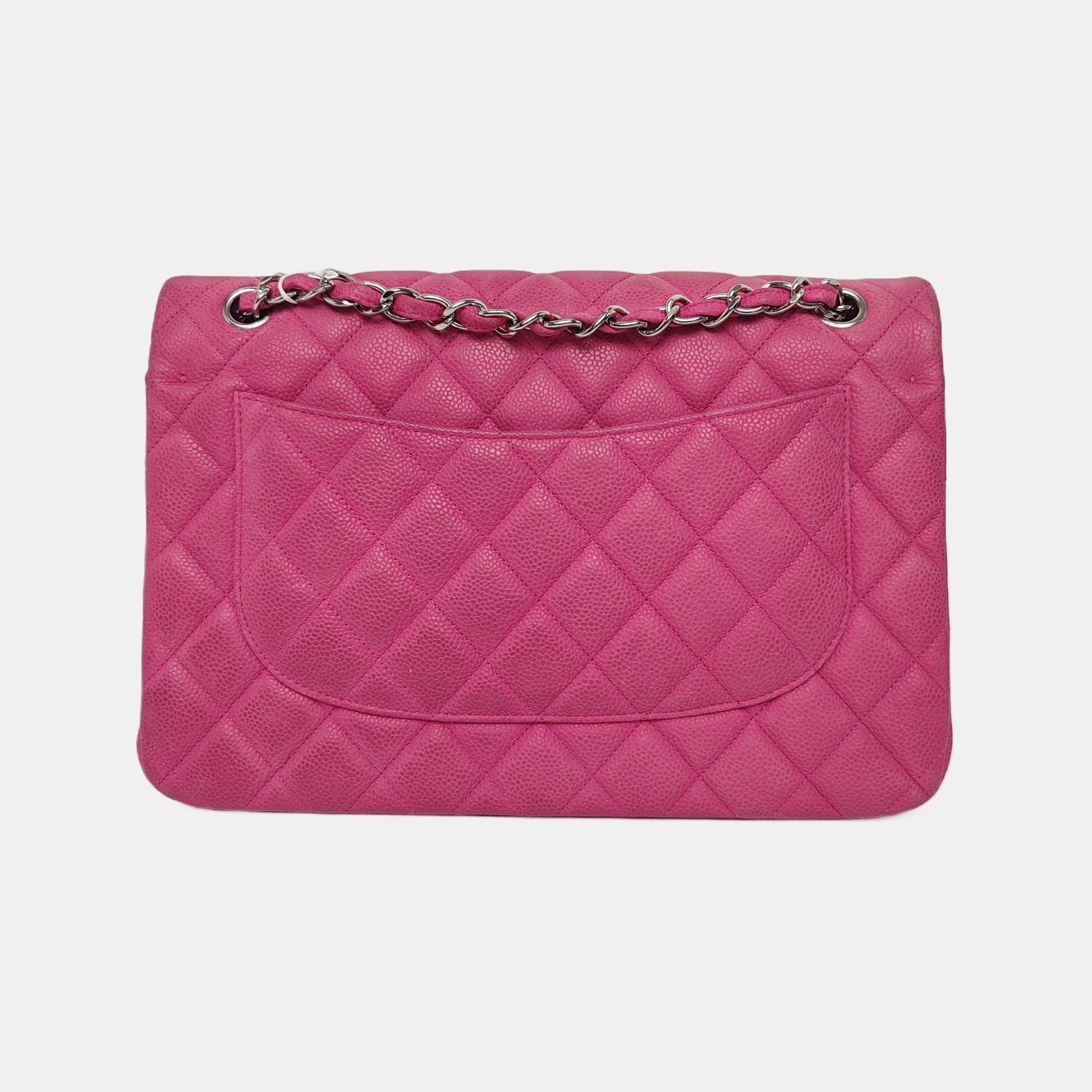 Chanel Classic Flap Jumbo Pink Caviar Leather Double Flap Silver Hardware, 2013 1