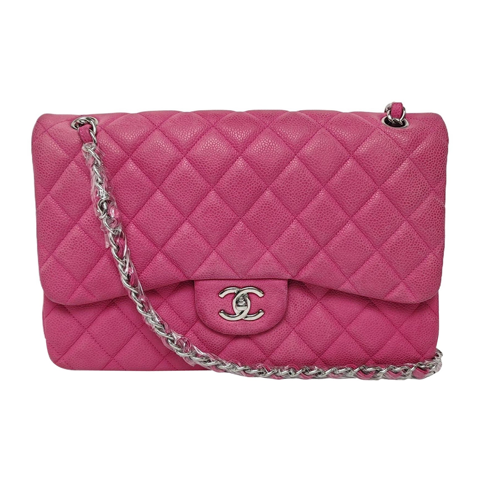 Chanel Classic Flap Jumbo Pink Caviar Leather Double Flap Silver Hardware, 2013