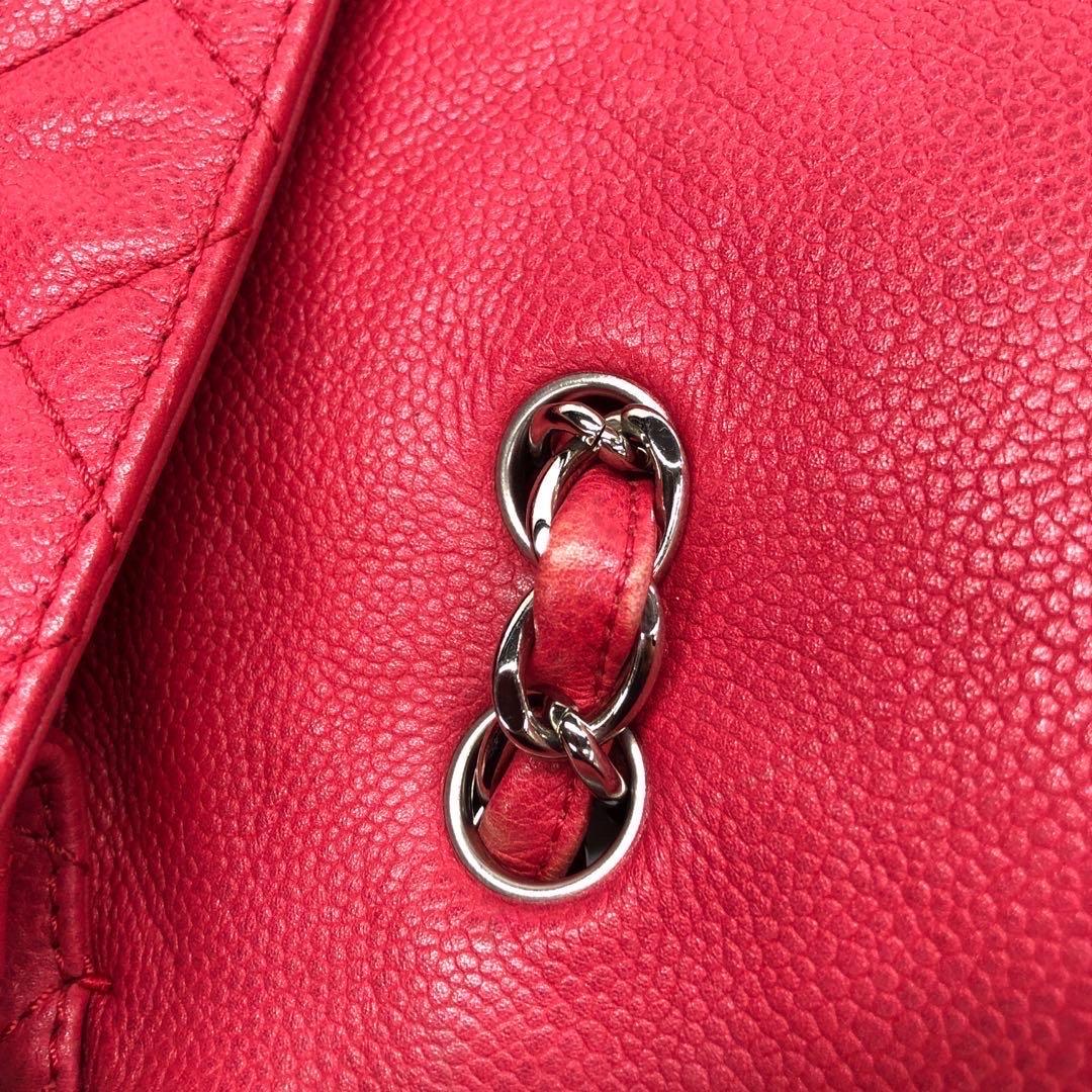 Chanel Classic Flap Jumbo Rotes Kaviar Leder Einzelklappe Silberne Hardware im Angebot 7