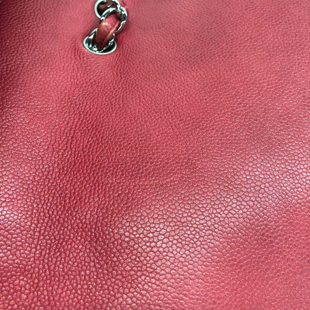 Chanel Classic Flap Jumbo Rotes Kaviar Leder Einzelklappe Silberne Hardware im Angebot 4