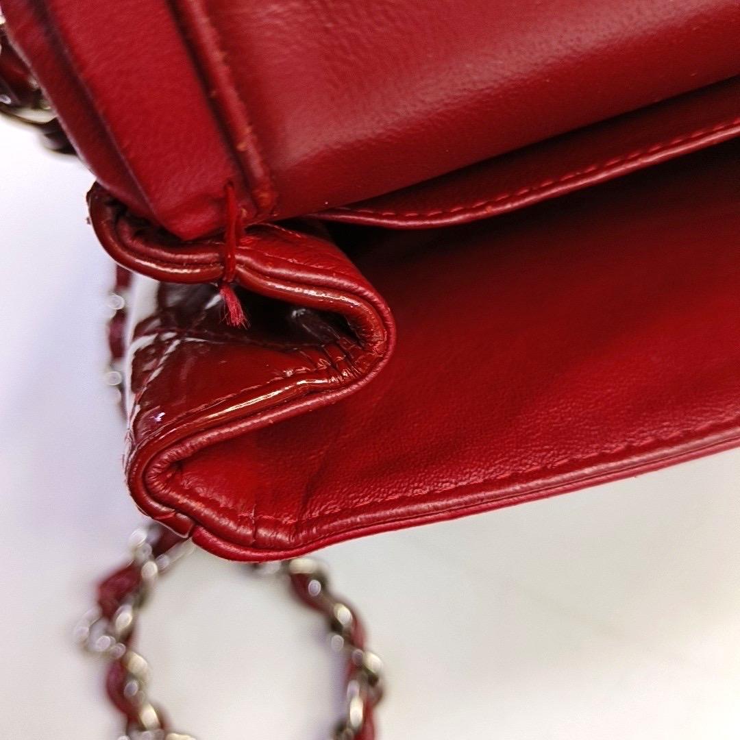 Chanel Classic Flap Jumbo Rotes Lackleder Doppelklappe Silberne Hardware im Angebot 13