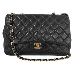 Chanel Classic Flap Jumbo Vintage Black Lambskin Leather Single Flap 24k Gold Ha Chanel Classic Flap Jumbo Vintage Black Lambskin Leather Single Flap 24k Gold Ha