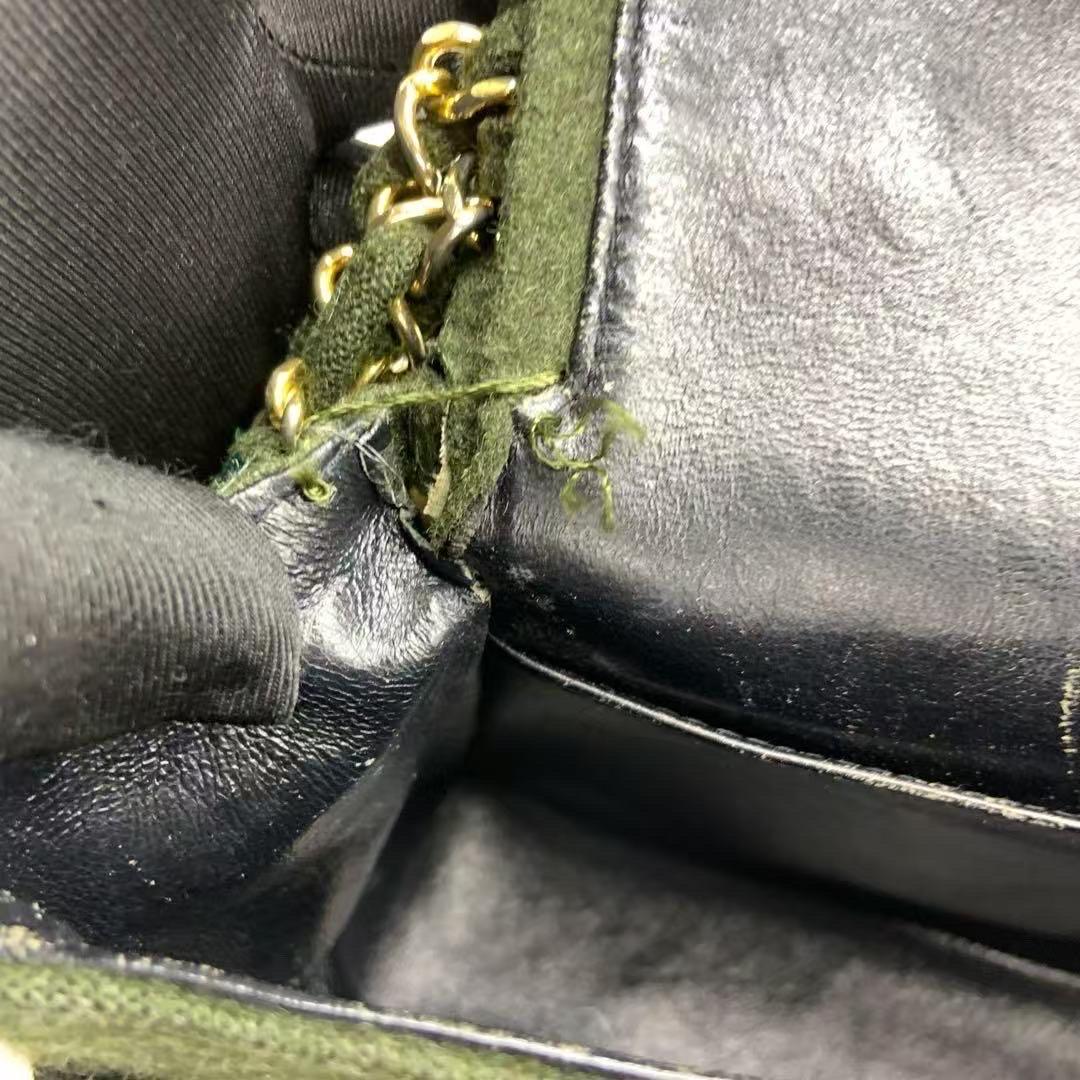Chanel Classic Flap Khaki Green Wool Vintage Double Flap Bag 24k Gold Hardware en vente 8