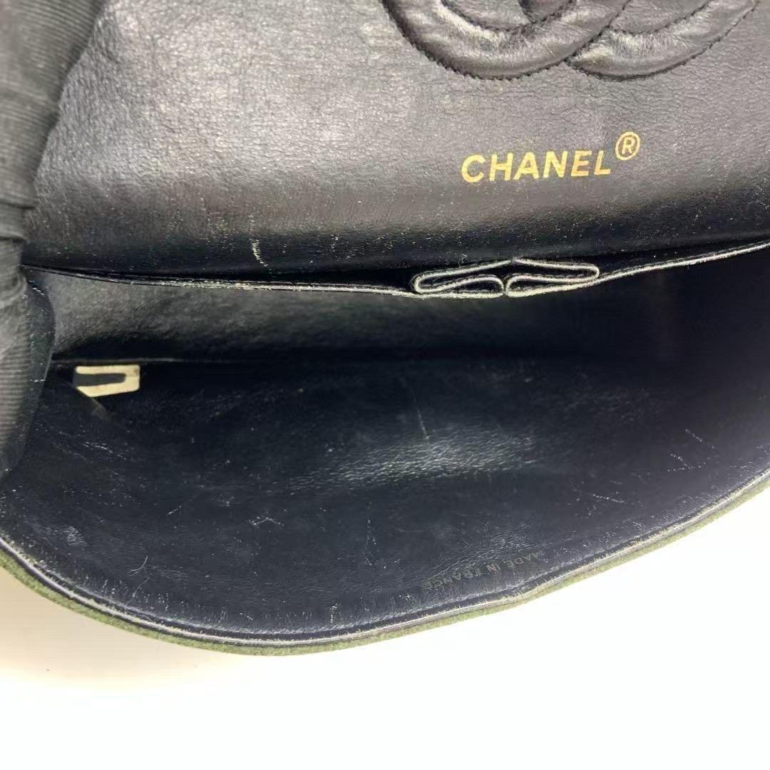 Chanel Classic Flap Khaki Green Wool Vintage Double Flap Bag 24k Gold Hardware en vente 9
