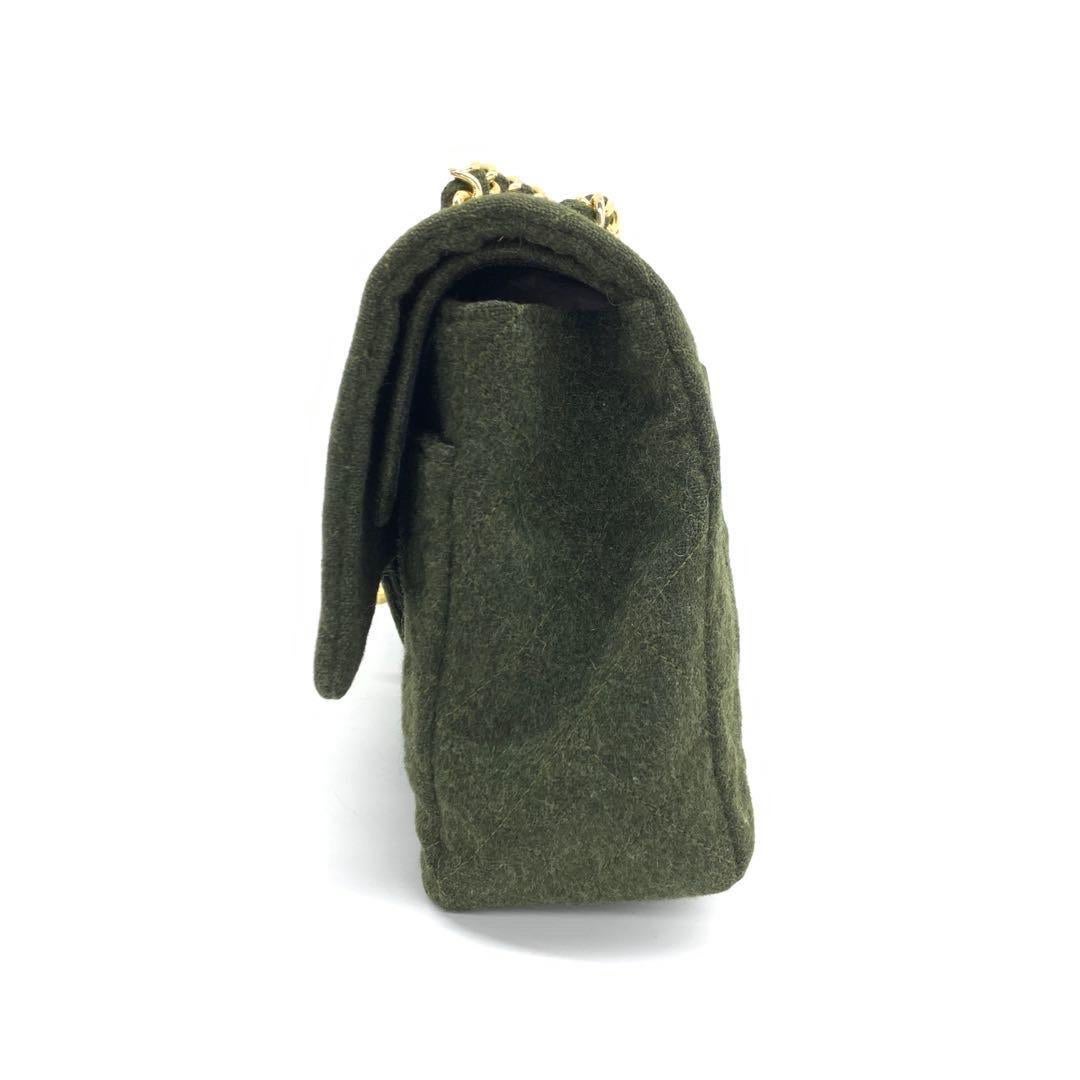 Noir Chanel Classic Flap Khaki Green Wool Vintage Double Flap Bag 24k Gold Hardware en vente