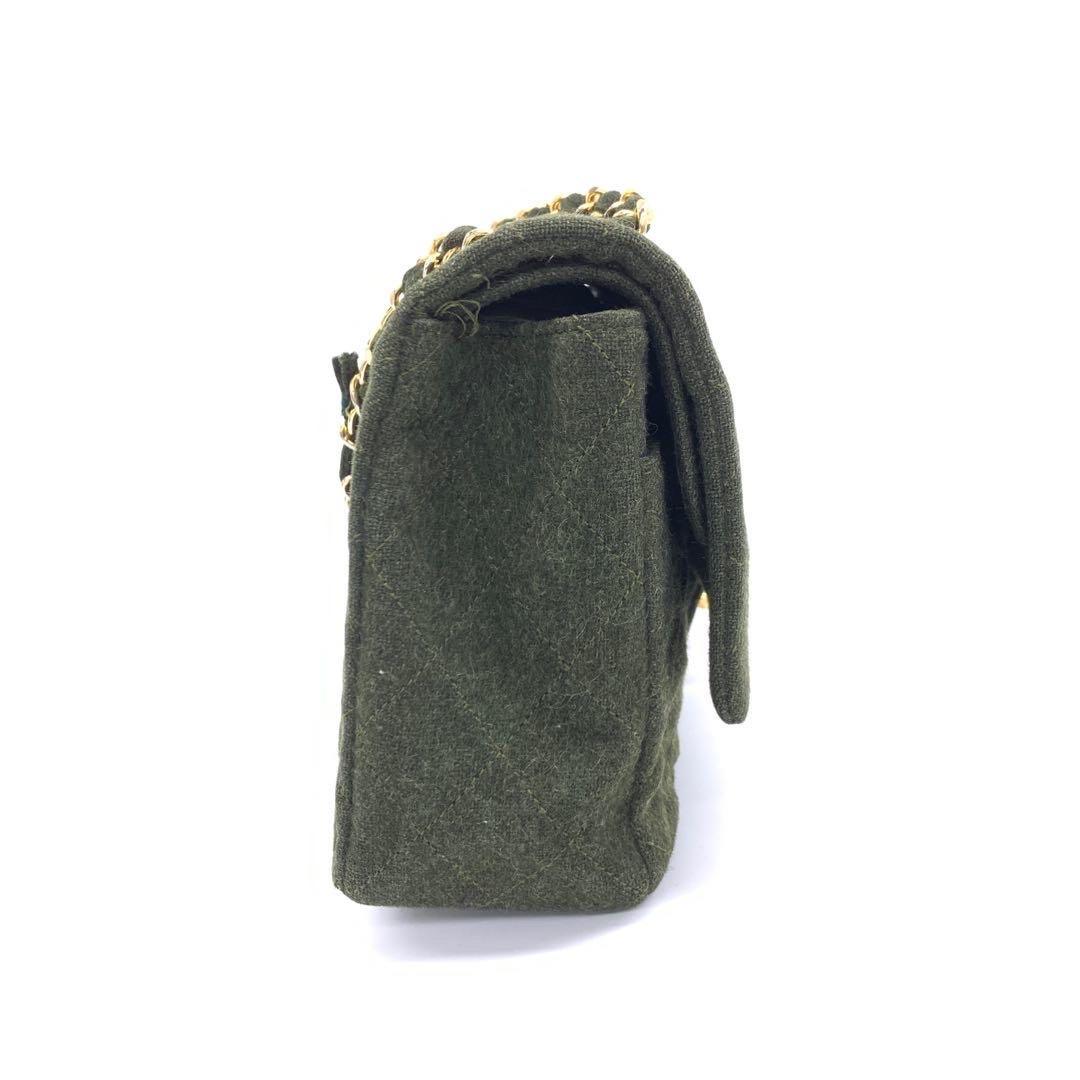 Chanel Classic Flap Khaki Green Wool Vintage Double Flap Bag 24k Gold Hardware Pour femmes en vente