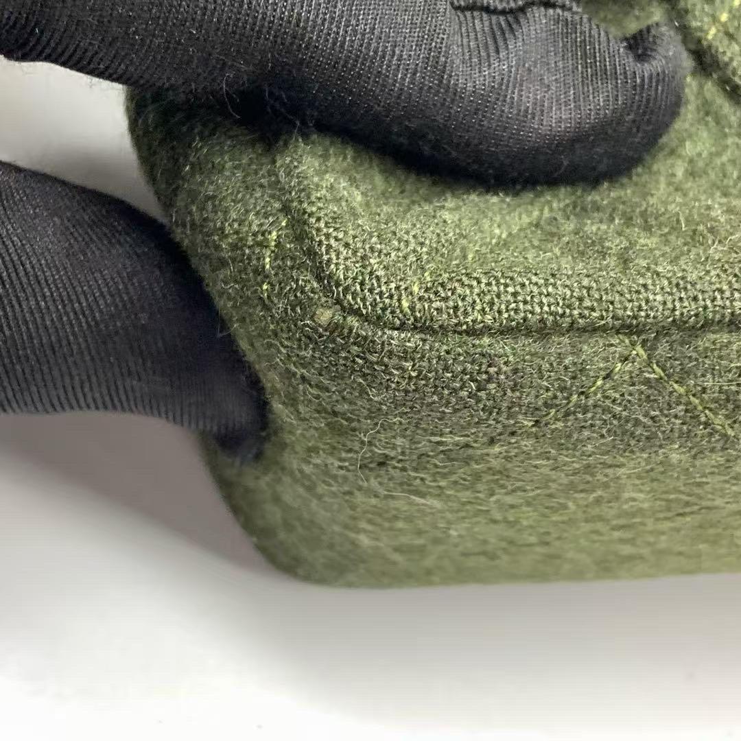 Chanel Classic Flap Khaki Green Wool Vintage Double Flap Bag 24k Gold Hardware en vente 1