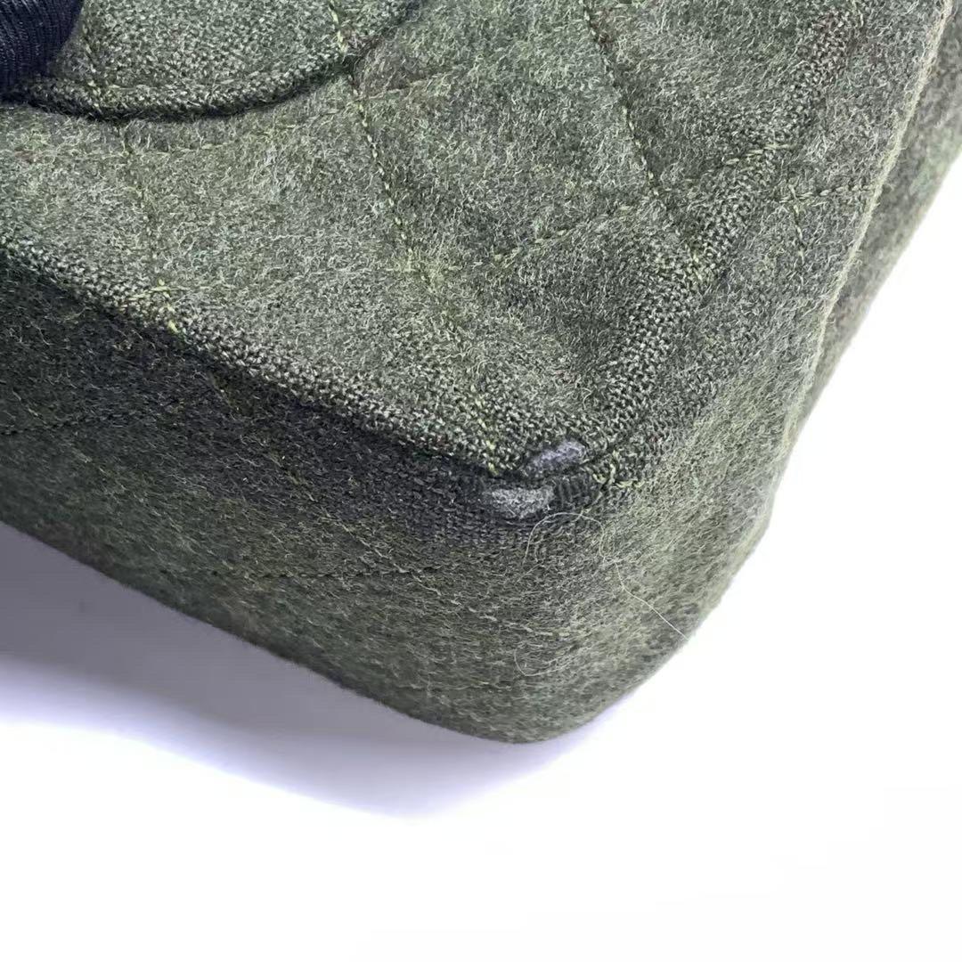 Chanel Classic Flap Khaki Green Wool Vintage Double Flap Bag 24k Gold Hardware en vente 2